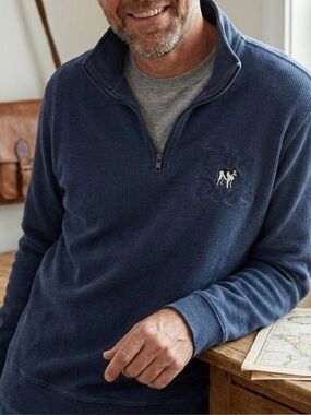Vintage 90s Big Dogs Navy Blue Ribbed Quarter Zip Pullover Sweater
 0119